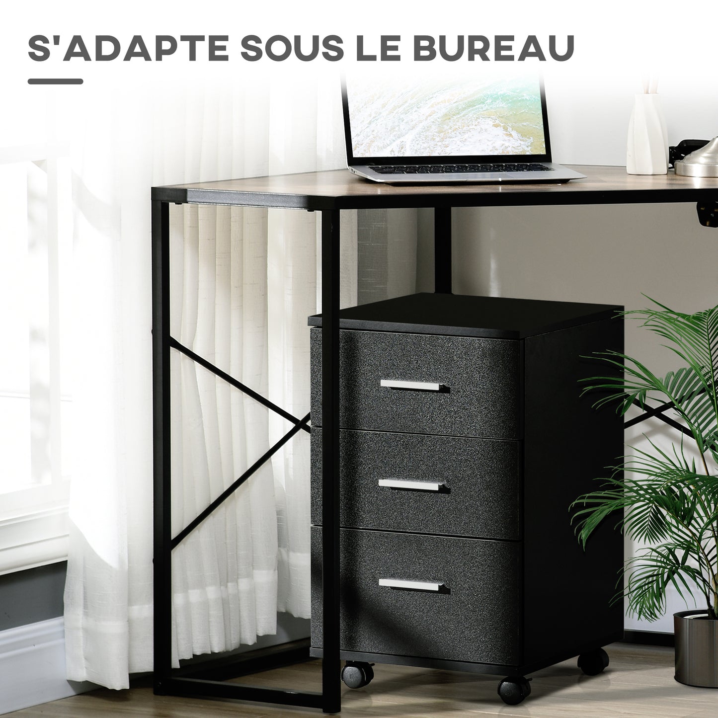 Bureaukast – Ladeblok – Opbergkast – Verrijdbare Kast – Bureau Organizer Zwart – 3 Gelockte Laden – Compact 40x40x61,5 cm