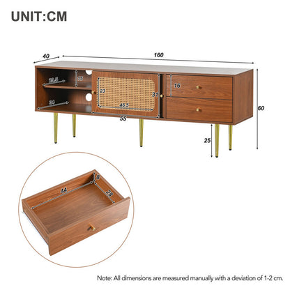 TV-meubel – Tv-Meubel Met Laden – Tv-Kast – Salontafel – Media Meubel – Walnoot Afwerking – Stevige Metalen Poot – 160x40x60 cm