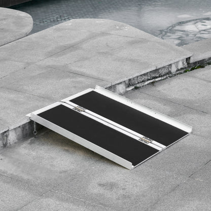 Rolstoeloprit – Opritrolstoel – Toegangshelling – Inklapbare Ramp – Mobiliteitsbrug – Aluminium – Opvouwbaar Met Handgreep – Antisliplaag En Verhoogde Zijkanten – Draagkracht 270 Kg – Zwart