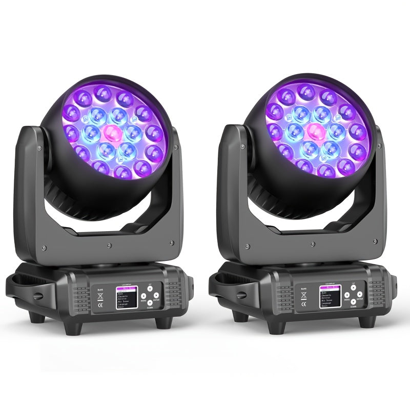 Moving Head LED DJ Verlichting – DJ Lampen – Party Licht – Podiumverlichting – Disco Verlichting – 2-delige Set – 19x20W RGBW LED's – Instelbare Focus en DMX-besturing