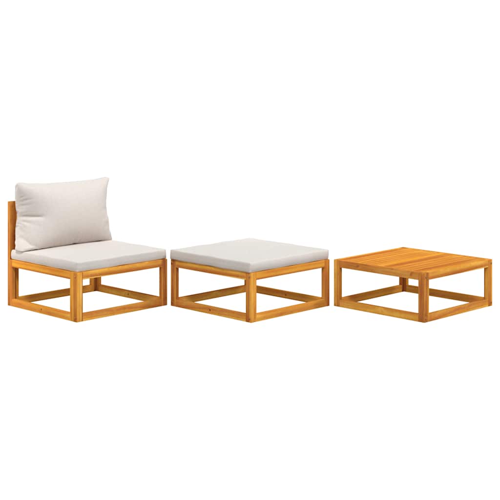 3-Delige Acacia Loungeset – Tuinmeubilair – Buitenbank – Loungeset Balkon – Massief Acaciahout – Dikke Kussens