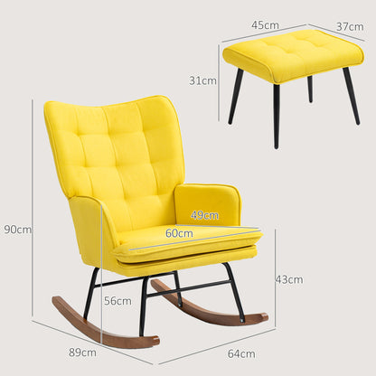 Draaifauteuil – Fauteuil – Relaxstoel – Stoel Met Voetenbankje – Loungefauteuil – Scandinavisch Design – Beukenhouten Frame – 360 Graden Draaibaar – Geel – 64x89x90 cm