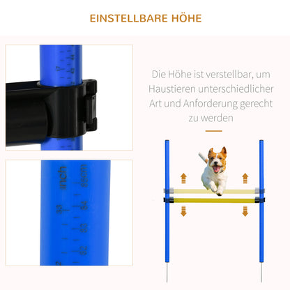 Agility Set Hond – Behendigheidstraining – Hindernissen – Slalomstok – Tunnel – Blauw-Geel – Verstelbare Spronghoogte – Lichtgewicht PE en Polyester