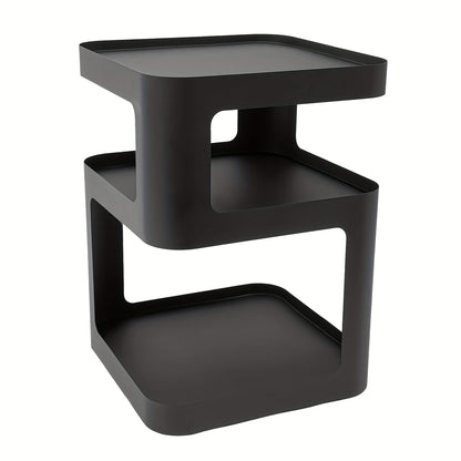 Nachtkastje – Bijzettafel – Ladekastje – Houten Kastje – Wandkast – 3 Lagen – Zwart Metalen Carbonstaal – Compact 40x40x55 cm