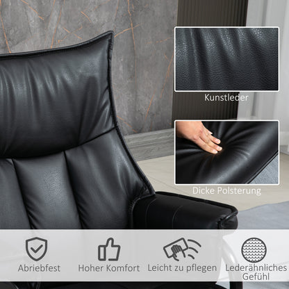 Relaxfauteuil – Relaxstoel – Zitstoel – Loungefauteuil – Draaifauteuil – Verstelbare Rugleuning 135° – Zwart Kunstleer Met Voetbank