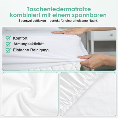 Ergonomisch Pocketvering Matras – 7-Zone Matras – Pillowtop Matras – Medium Stevig Matras – Hoeslaken – 140x200x22 cm – Hypoallergeen – Ademend Katoen