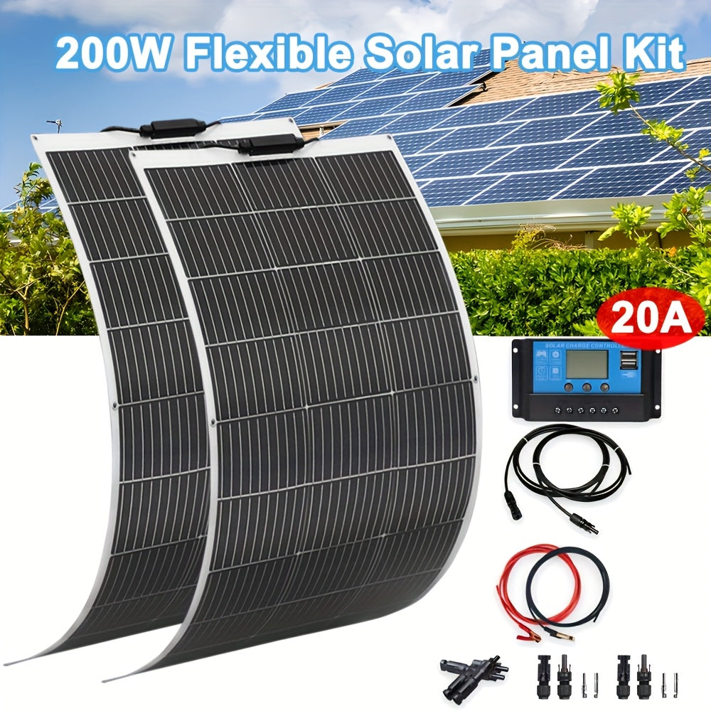 Flexibel Zonnepaneel Kit – Solar Panel Set – Photovoltaïsch Paneel – Zonne-energie Systemen – Zonnecel Module – 200 W Vermogen – 20 A Laadregelaar