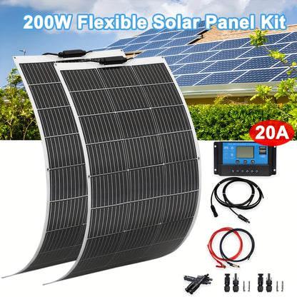 Flexibel Zonnepaneel Kit – Solar Panel Set – Photovoltaïsch Paneel – Zonne-energie Systemen – Zonnecel Module – 200 W Vermogen – 20 A Laadregelaar