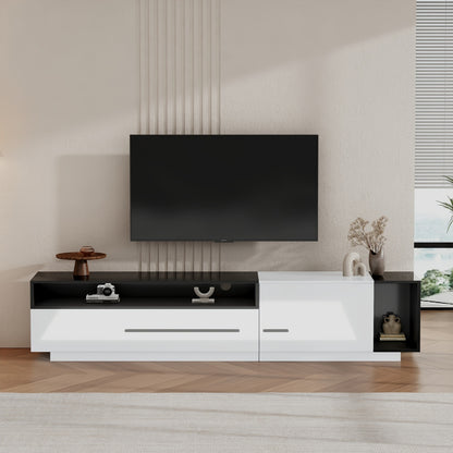 TV Meubel – Hoogglans TV Kast – Lowboard – TV Dressoir – Tv Kastje – Licht Wit + Zwart – 170 Cm Breed – Geschikt Voor TV Tot 70 Inch
