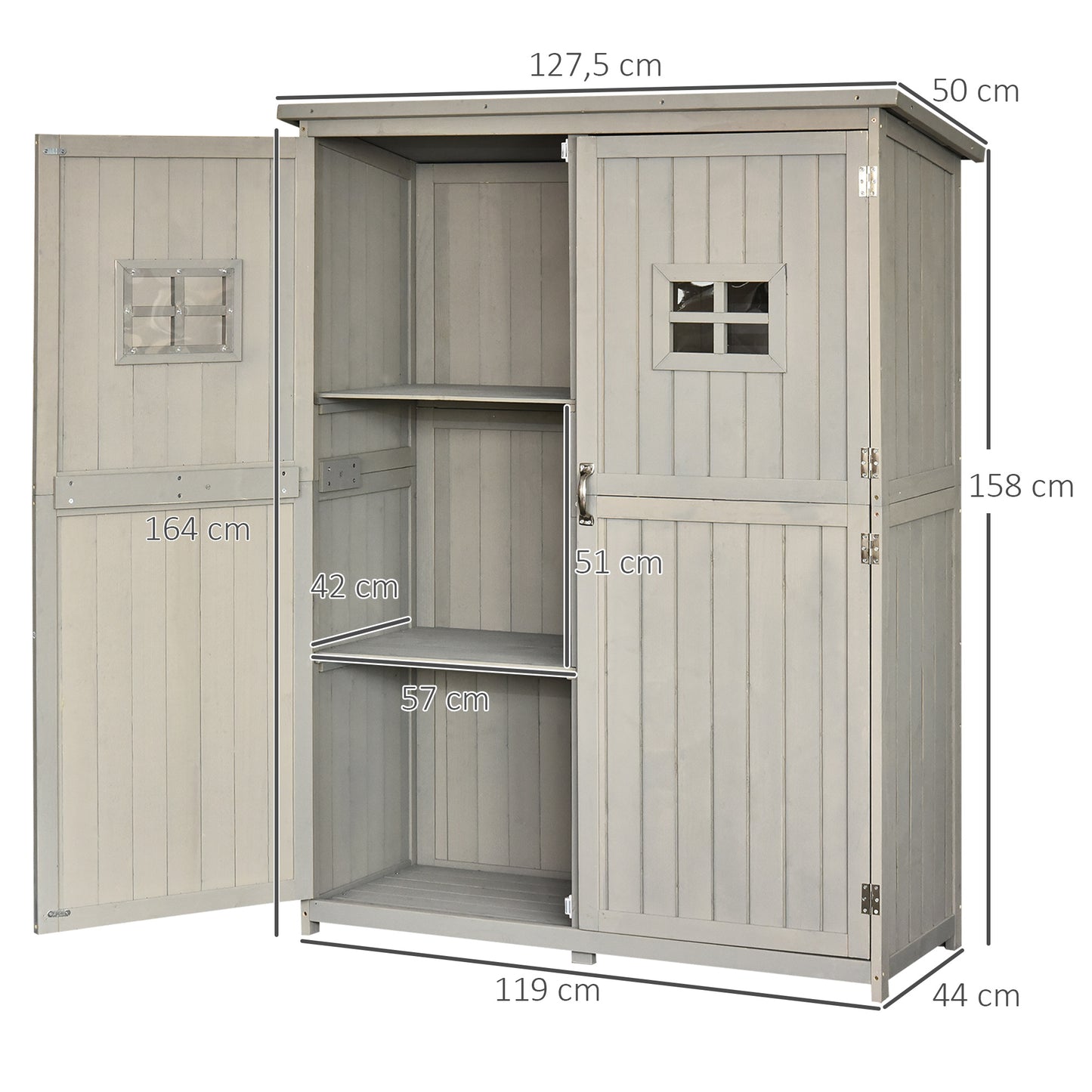 Tuinhuisje – Tuinkast – Tuinschuur – Berging – Opbergkast – Hout – Waterdicht Bitumen Dak – 127,5x50x164 cm