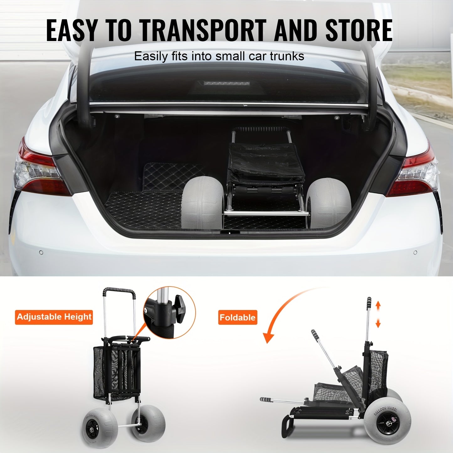 All-Terrain Strandwagen – Vouwkar – Bolderwagen – Trolley – Winkeltrolley – 12 Inch Luchtbanden – Hoge Draagkracht – Vouwbaar Frame – Grote Mand