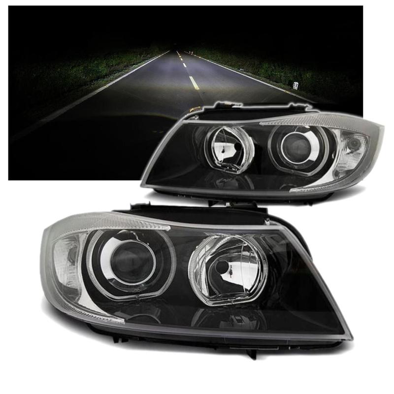 Koplampen BMW E90 – Autolampen – Led Verlichting – Angel Eyes – Auto Lichtunits – H7 Compatible – Witte LED Parklichten – Elektrische Hoogteverstelling