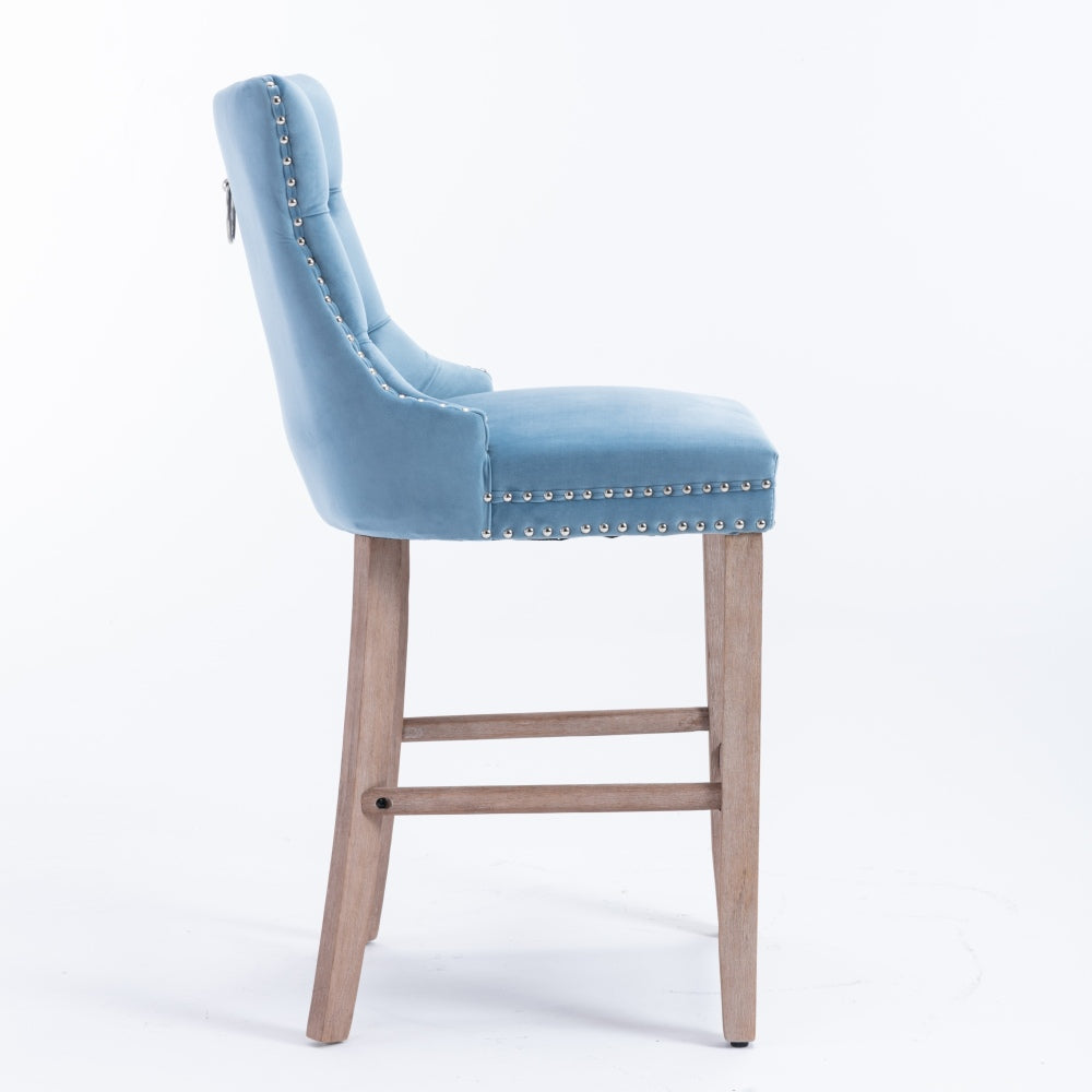 Barstoel – Barkruk – Barstoelkruk – Keukenstoel – Barstoelen – Set Van 2 – Lichtblauw Velvet – Verstelbare Zithoogte – Max 300 Kg Draagvermogen – Button-Tufted Rugleuning – Houtlook Poot