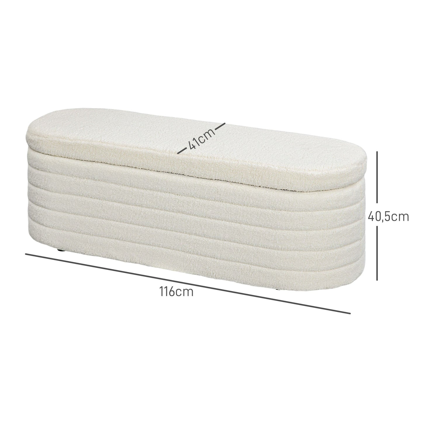 Bedbank – Slaapbank – Opberger – Zithoek – Bankje – Teddy Fleece Bekleding – Met Verborgen Opbergruimte – 116x41x40,5 cm – Crèmewit