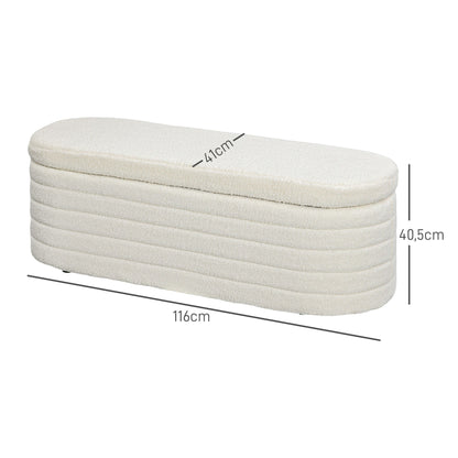 Bedbank – Opbergbank – Zithoekbank – Slaapkamerbank – Teddy Fleece Bank – Crèmewit – Compact Formaat 116x41x40,5 cm – Ruime Opbergruimte