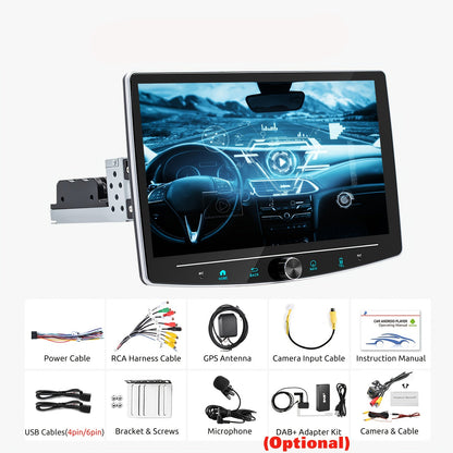 Autoradio Android 10.1” – Draaibare Multimedia Speler – Auto Stereo – Inbouw Radio – 1 DIN Dashboard – Met Microfoon & 12 LED Camera – HD IPS Touchscreen – Android 14.0 Systeem