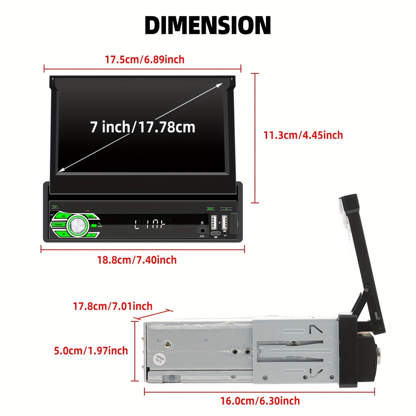 Autoradio – Autoradio met Touchscreen – Auto Multimedia Speler – Auto Stereo Systeem – Android Autoradio – 7 Inch Uitschuifbaar HD Touchscreen – Ingebouwde Dashcam & AHD Achteruitrijcamera