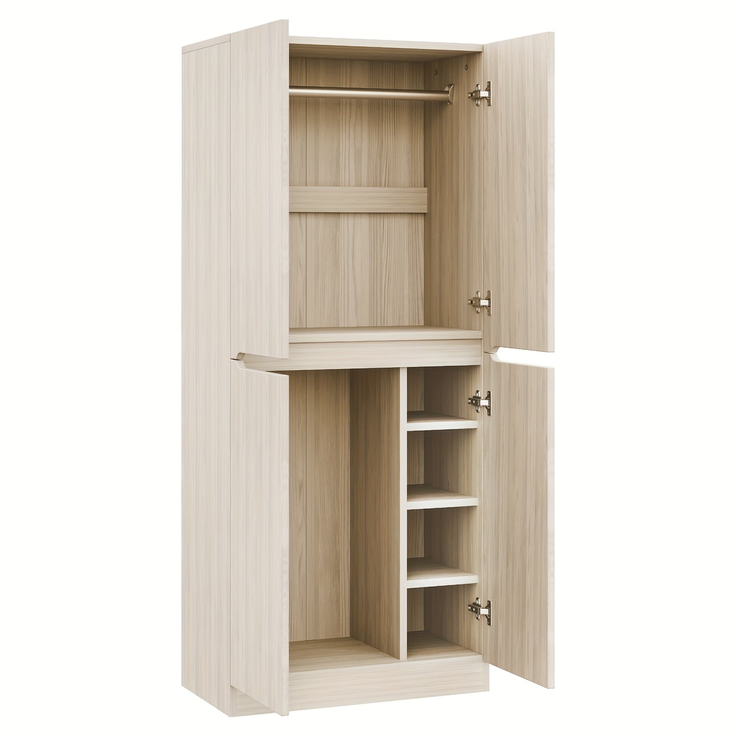 Opbergkast Hal – Opbergmeubel Entree – Schoenenkast – Kast Met Vakken – Slanke Halmeubel – Natuurlijk Bamboe – 70x40x170 cm – Dubbeldeurs Design