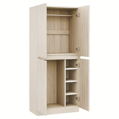 Opbergkast voor in de hal – Halmeubel – Entreekast – Kast met vakken – Modern halmeubel – Wit – Bamboe materiaal – 70 x 40 x 170 cm – Dubbele deuren met kleine compartimenten