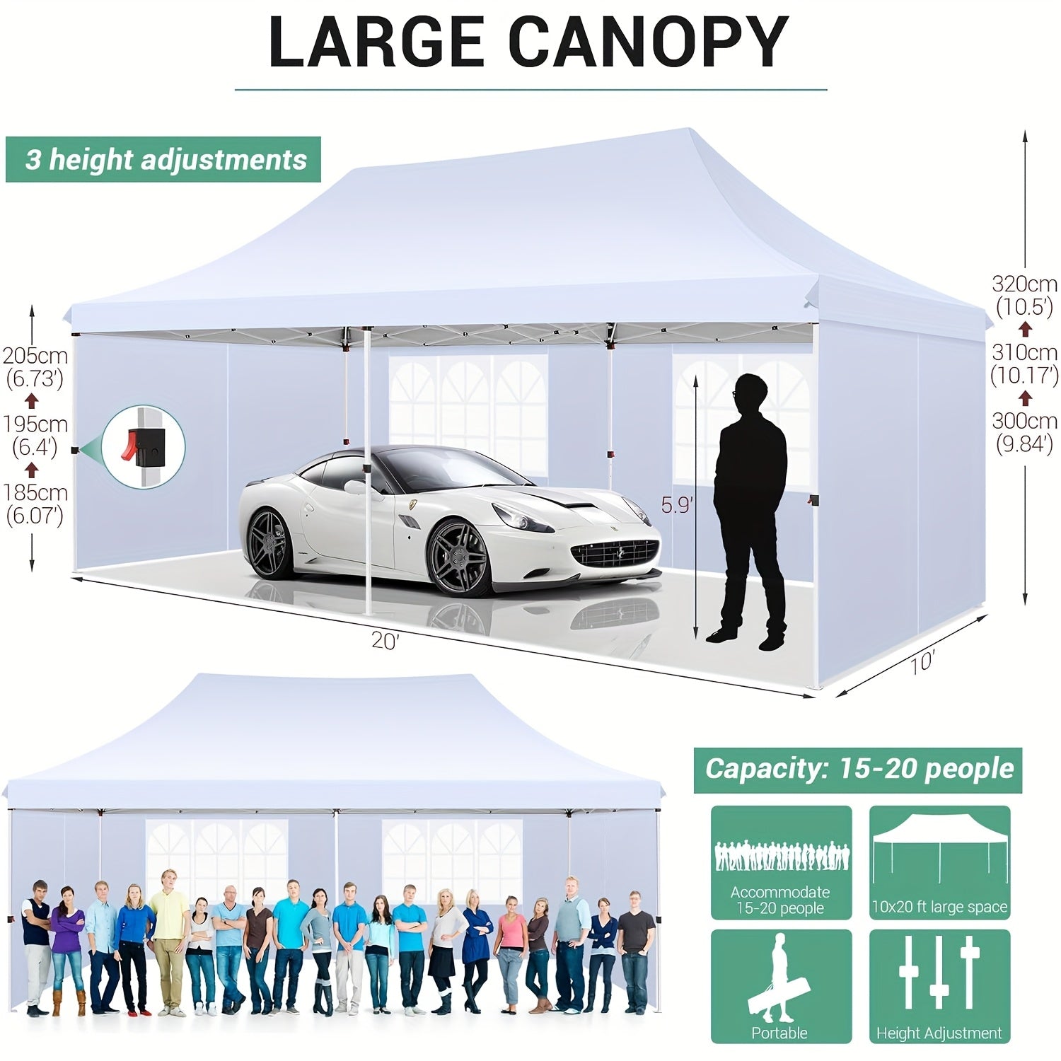 Pop-Up Partytent – Partytent 3x6 Meter – Buitentent – Feesttent – Ruim 18 m² – Stevig Alloy Frame – 6 Afneembare Zijwanden - QUORE