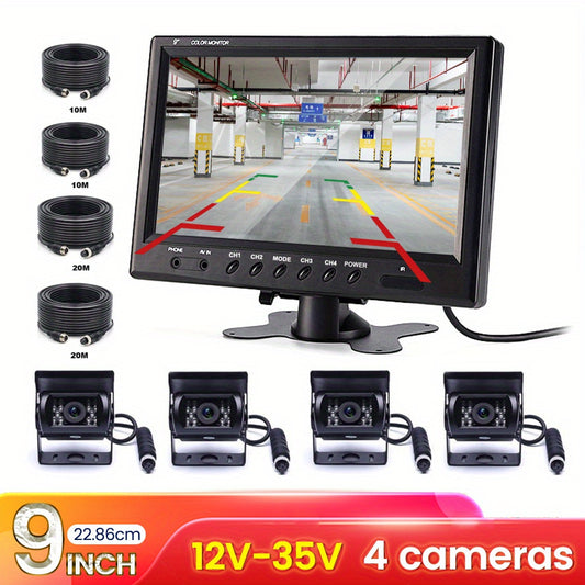 Achteruitrijcamera – Parkeercamera – Reversiecamera – Backup Camera – 4 Camera Set – 9 Inch Monitor – Nachtzicht – 20 Meter Kabels