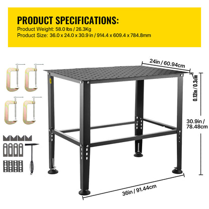 Laswerkbank – Lastafel – Werkbank – Mobiele Werktafel – Soldeertafel – Carbonstaal – 91x61 cm – 360 kg Draagvermogen