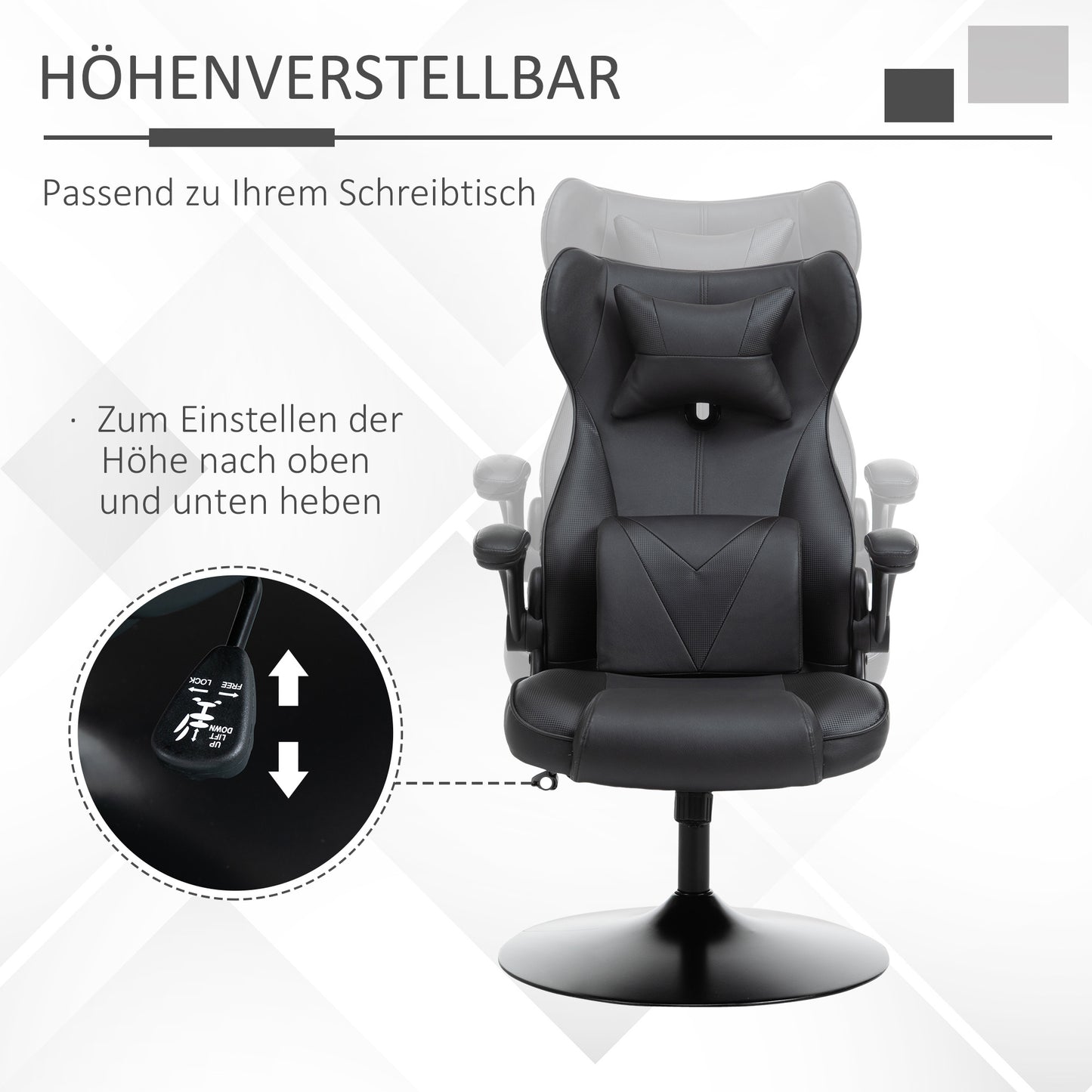 Gamingstoel – Gamestoel – Bureaustoel – Werkstoel – Draaistoel – Ergonomisch Ontwerp – Rockingfunctie – Zwart – Verstelbare Hoek – Nek- en Lendenkussens – Max. 120 kg