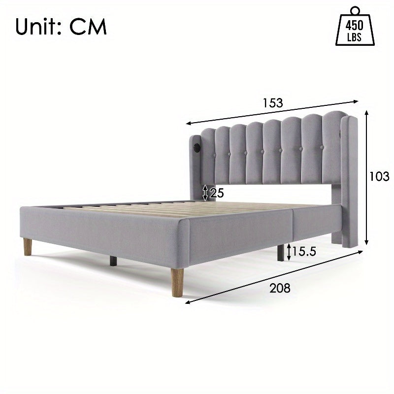 Tweepersoons Bed – Stalen Bedframe – Stoffen Bed – Platformbed – Slaapbank – Vooraf Gemonteerd – 140x200 cm – Fluwelen Hoofdbord