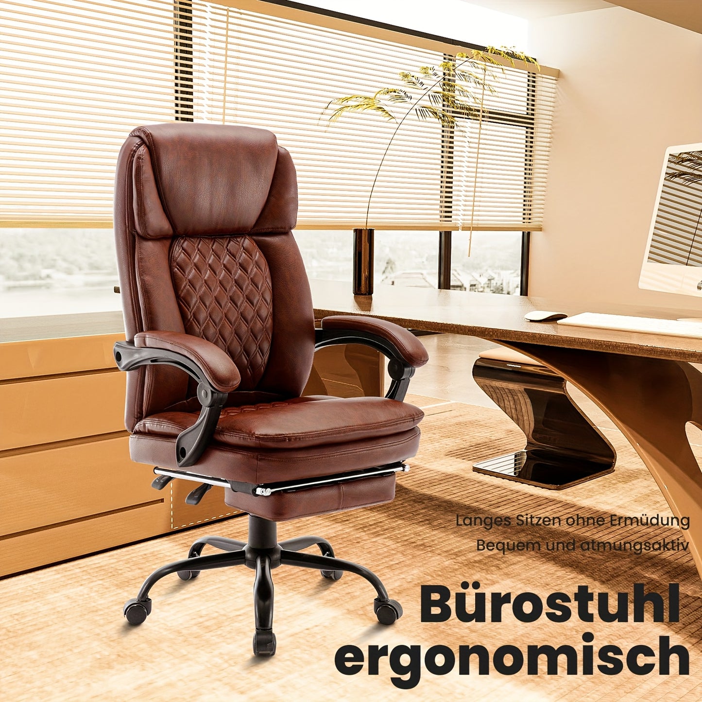 Ergonomische Bureaustoel – Bureaustoel Met Voetensteun – Kantoorstoel – Bureaustoel Met Hoge Rugleuning – Comfortstoel – Kunstleer – Memory Foam Zitting – 360° Draaibaar
