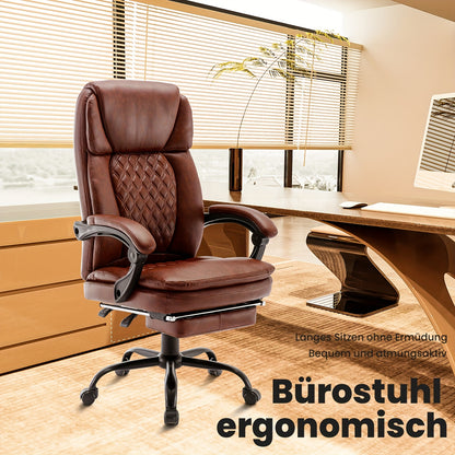 Ergonomische Bureaustoel – Bureaustoel Met Voetensteun – Kantoorstoel – Bureaustoel Met Hoge Rugleuning – Comfortstoel – Kunstleer – Memory Foam Zitting – 360° Draaibaar