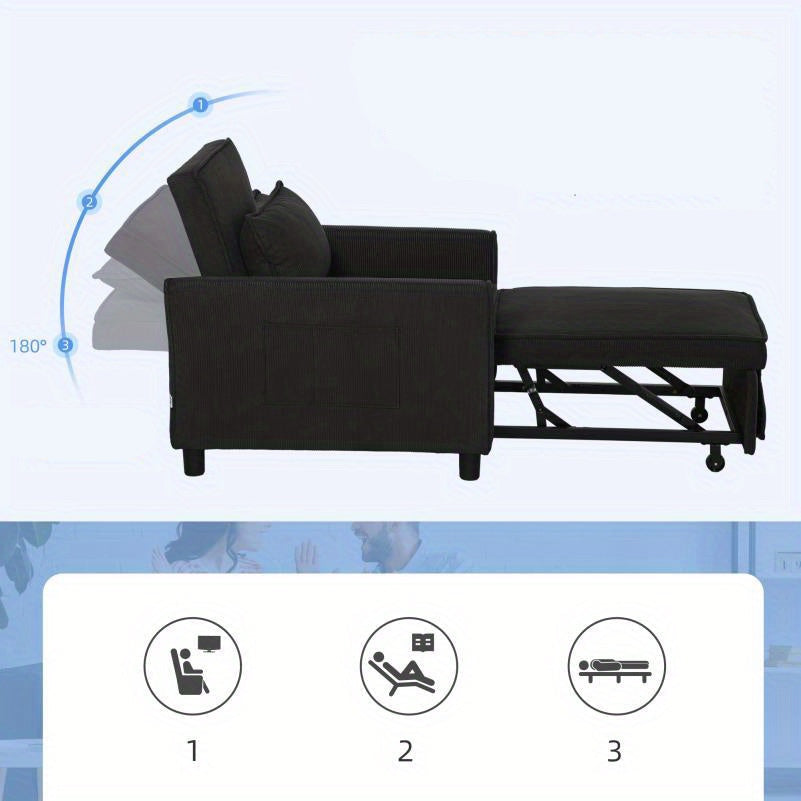 Relaxfauteuil – Relaxstoel – Loungestoel – Ligstoel – Bedstoel – 3-in-1 Verstelbaar – Opvouwbaar Met Zijvak – Zwart