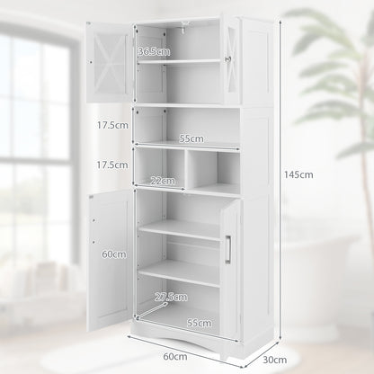 Badkamerkast – Opbergkast – Toiletkast – Kastje – Hoge Kast – Vrijstaand – Acryldeuren – Verstelbare Planken – 145 cm Hoog – MDF Materiaal