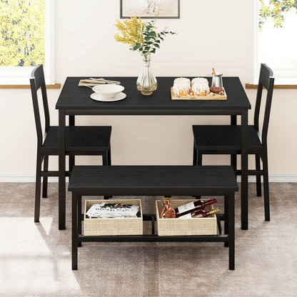 Eettafelset 4 Personen – Eettafel Met Stoelen – Dinerset – Keukentafelset – Zitgroep – Modern Zwart Metaal Frame – Inclusief Opbergrek – Compact Voor Kleine Ruimtes