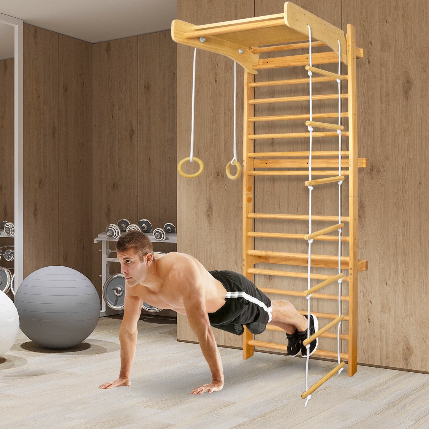 Klimrek – Klimframe – Speeltoestel – Turnrek – Gymnastiekrek – 6-in-1 Multifunctioneel Design – Hoogwaardig Houten Frame 215x82x6 cm
