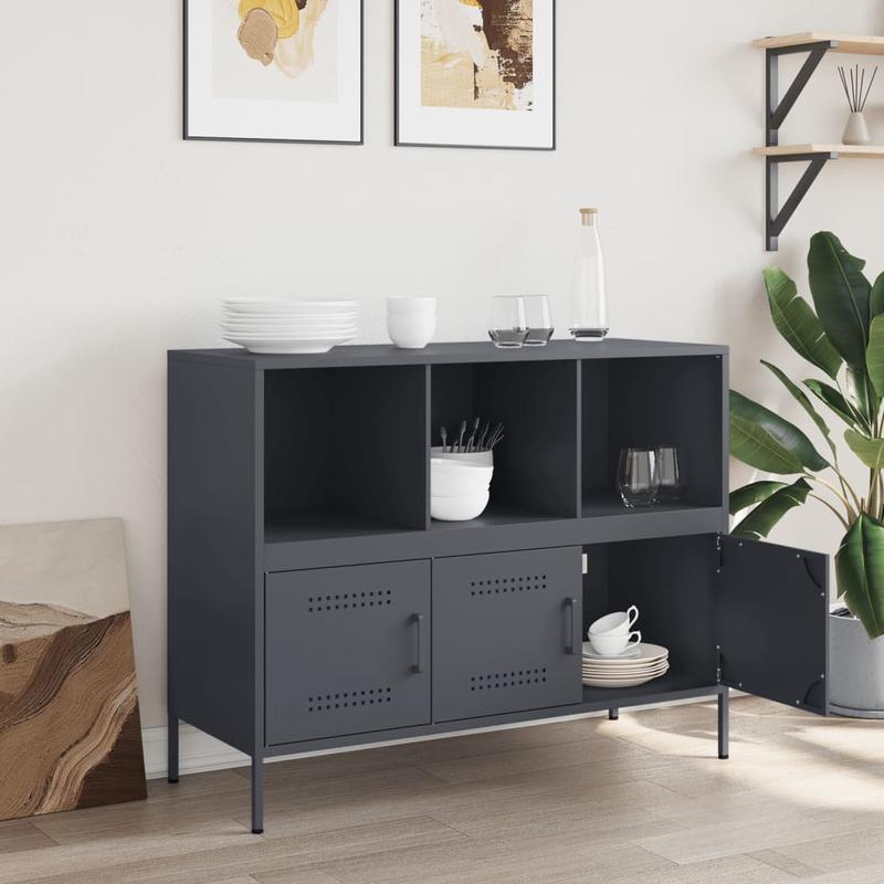 Anthracite-Colored Steel Sideboard Measuring 100.5X39X79 Cm, Practical And Detachable.