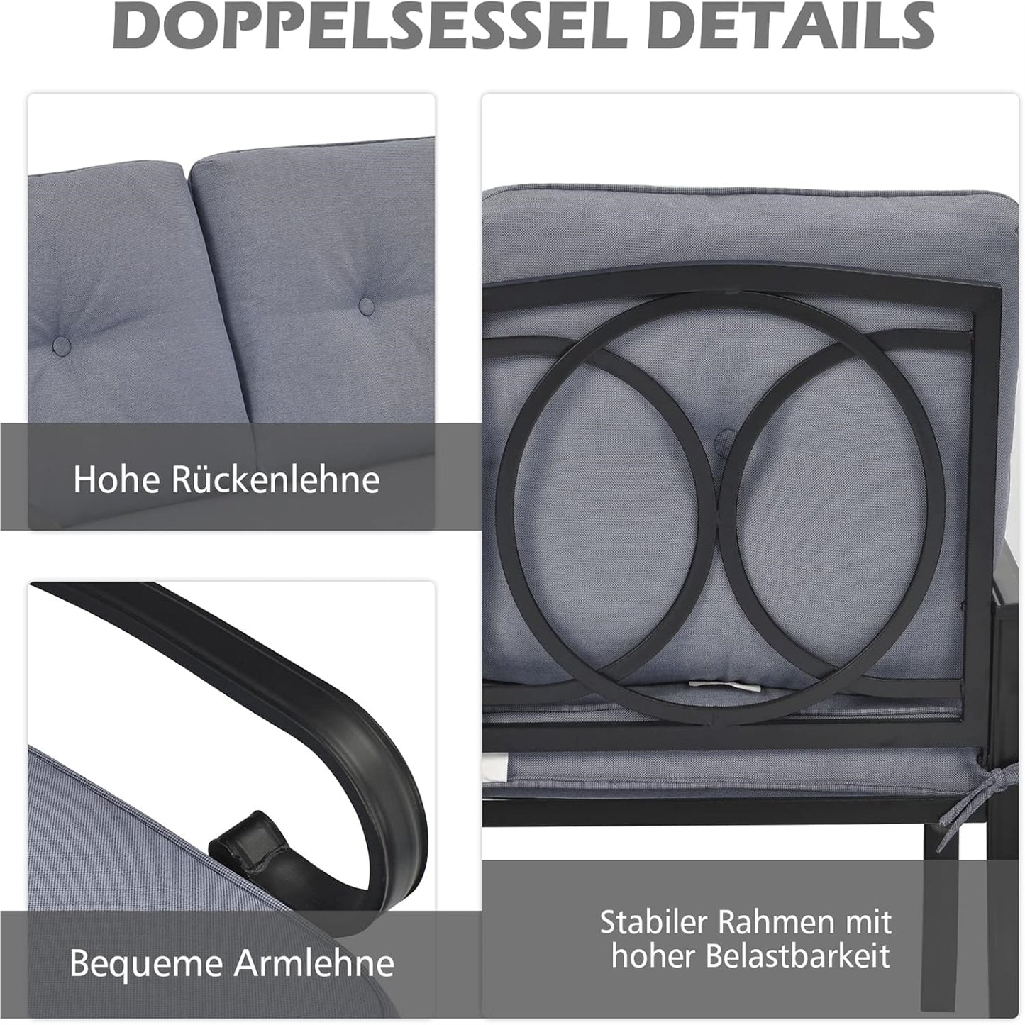Tuinbank – Buitenbank – Balkonbank – Zitbank – Tuin Zitgroep – Comfortabel Met Kussens – Duurzaam Metalen Frame – Inclusief Koffietafel 120x76 cm