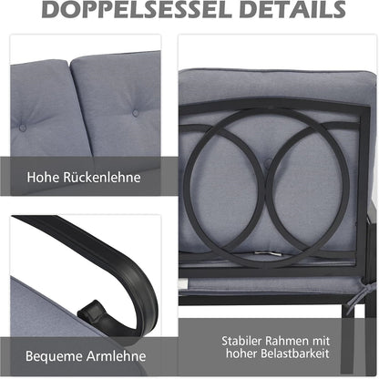 Tuinbank – Buitenbank – Balkonbank – Zitbank – Tuin Zitgroep – Comfortabel Met Kussens – Duurzaam Metalen Frame – Inclusief Koffietafel 120x76 cm