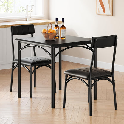 Eettafelset – Eettafel Met Stoelen – Dining Set – Keukentafel – Bistro Set – Zwarte MDF Tafel – Comfortabele Gestoffeerde Stoelen – Compact Ruimtebesparend Design