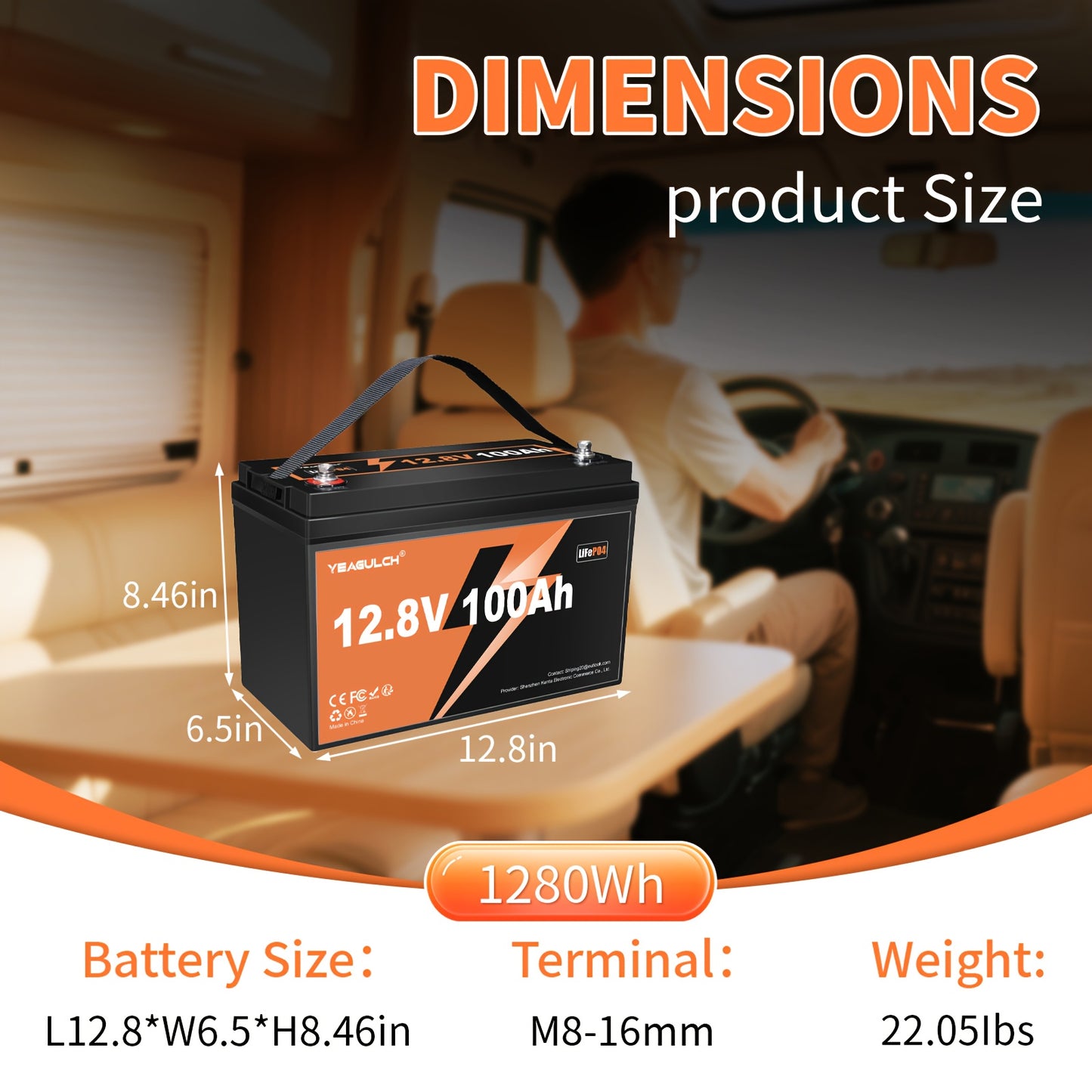12V LiFePO4 Batterij – Lithium Accu – Powerbank – Energieopslag – Solar Accu – 100Ah – Ingebouwd BMS – 6000 Ladecycli Levensduur