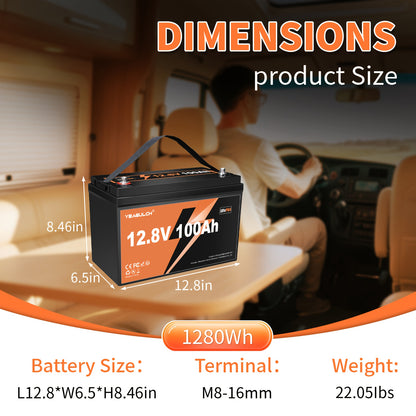 12V LiFePO4 Batterij – Lithium Accu – Powerbank – Energieopslag – Solar Accu – 100Ah – Ingebouwd BMS – 6000 Ladecycli Levensduur