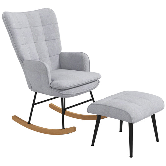Draaifauteuil – Draaistoel – Fauteuil – Relaxstoel – Loungestoel – Lichtgrijs – Beukenhouten Onderstel – Gestoffeerd Met Quiltpatroon – 64x89x90 cm