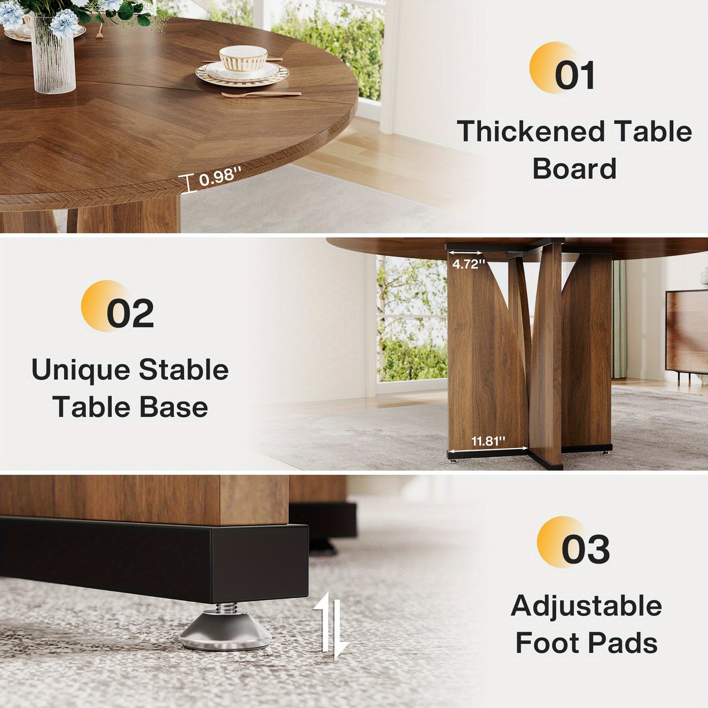 Eettafel – Ronde Tafel – Keukentafel – Houten Tafel – Werktafel – Rustiek Bruin – Geschikt voor 4 Personen – Robuust Samengesteld Hout