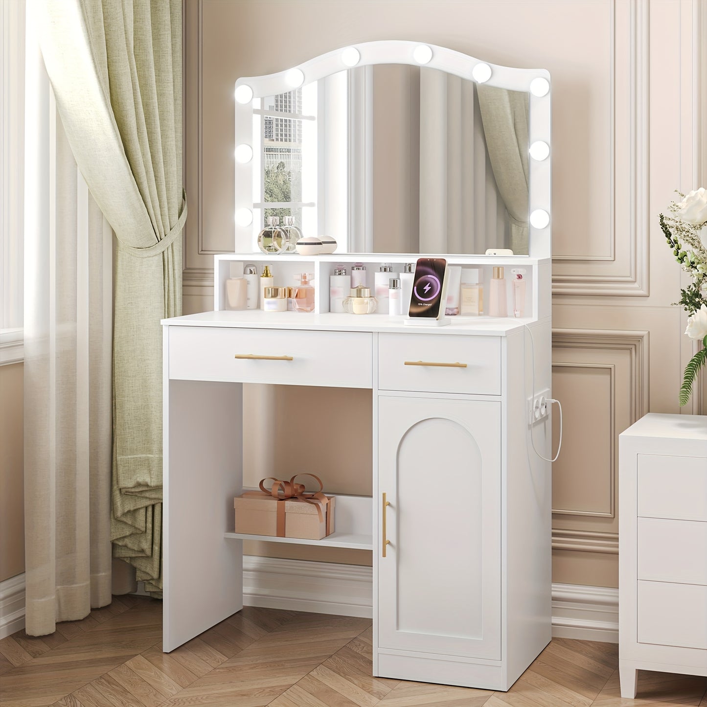 Make-up Tafel – Kaptafel – Schminktafel – Dressing Table – Toilette Tafel – Groot HD Spiegel – 3-Kleurige Instelbare LED-Verlichting