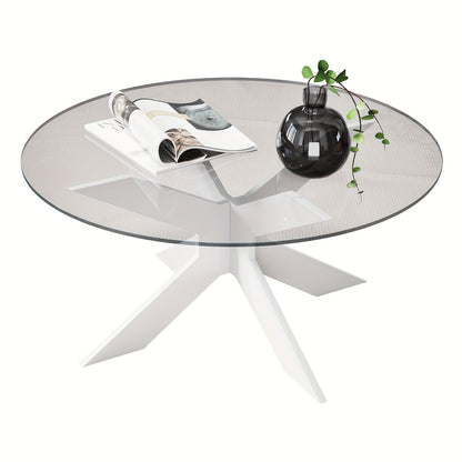 Round Coffee Table Made Of Tempered Glass, Living Room Table, Modern Sofa Table, Coffee Table, Glass Table For Living Room, Balcony, Bedroom, 80x40cm