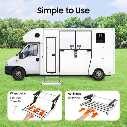 Instaptrap Camper – Opvouwbare Trap – Caravan Trap – Bus Instap – Enkele Trede – Aluminium Legering – Antislip Voetplaat – Draagkracht 150 kg – Zilver