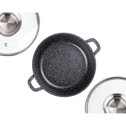 Pannenset – Kookset – Kookpannen – Pannen – Kookgerei – 10-delig Aluminium – PFOA-vrije Anti-aanbaklaag – Geschikt Voor Alle Warmtebronnen – Smaakknop Glazen Deksel