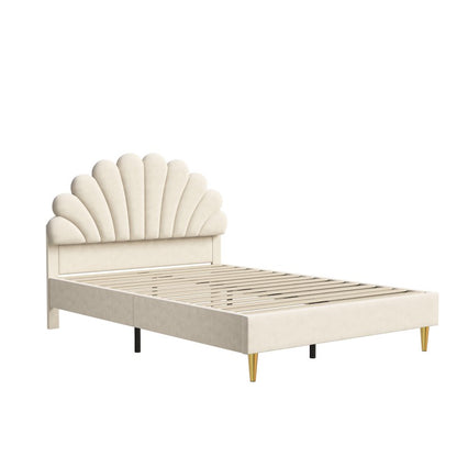 Double Bed Frame with Slatted Base and Headboard, 140 x 200 cm, Velvet, for Bedroom, bbbgddsbb (Mattress Not Included). 4fa54f6e