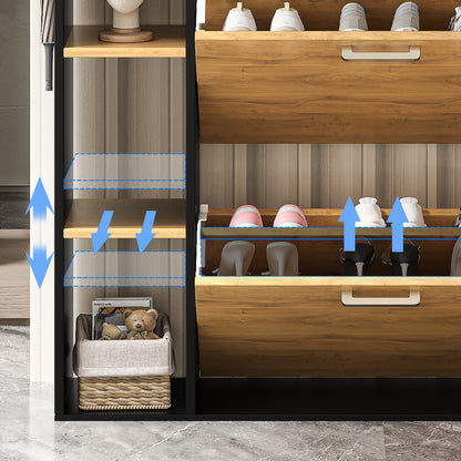 3-Deurs Schoenenkast – Smalle Schoenenopberger – Schoenenrek – Schoenenkast – Halmeubel – Hardhouten Materiaal – Anti-Kantelmechanisme – Mat Zwarte Afwerking