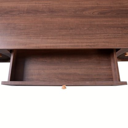 TV Cabinet - Natural Mixed Wood TV Cabinet with Doors And Drawers. TV Cabinet with Rattan Edges. Natural Country House Style