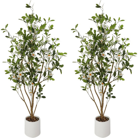 2pcs Artificial Bougainvillea Tree Large Realistic Outdoor/Indoor Plant with Natural Wood Trunk, Foliage Suitable for Indoor & Outdoor Use, Low-Maintenance Fake Tree for Office, Wedding,, Balcony Decor